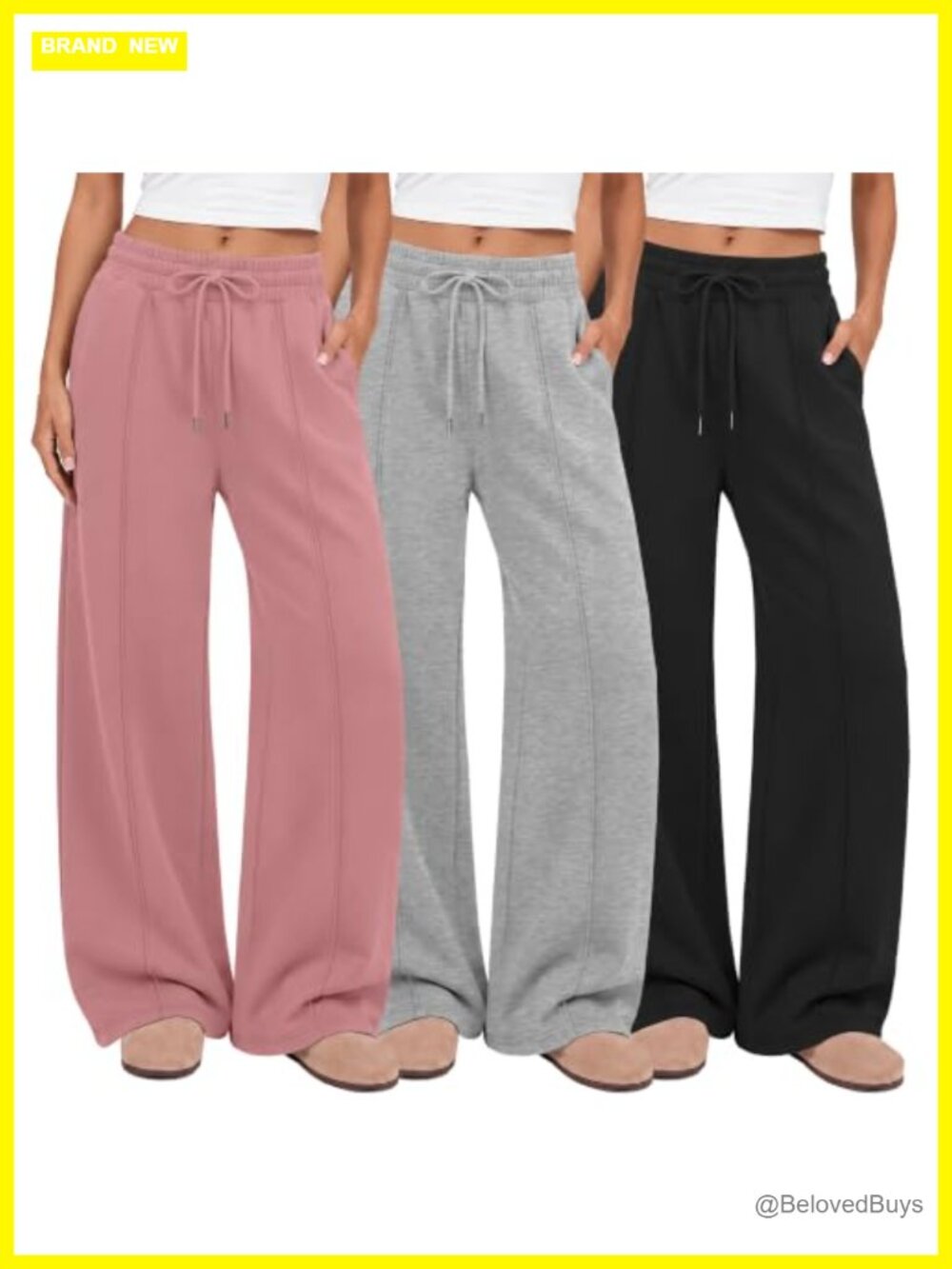 Women's 3 Pack Baggy Wide Leg Lounge Pants High Waist Drawstring Yoga Sweatpants